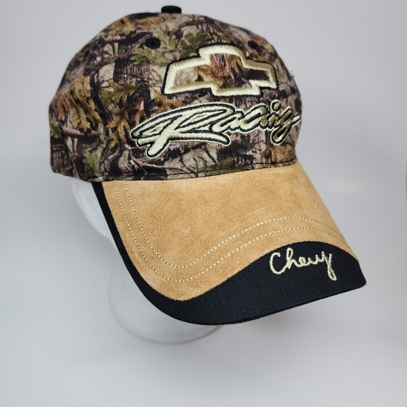 Men's Hat Cap Chevrolet Chevy Racing One Size Cotton Camo & Suede Strap Back - Picture 9 of 9